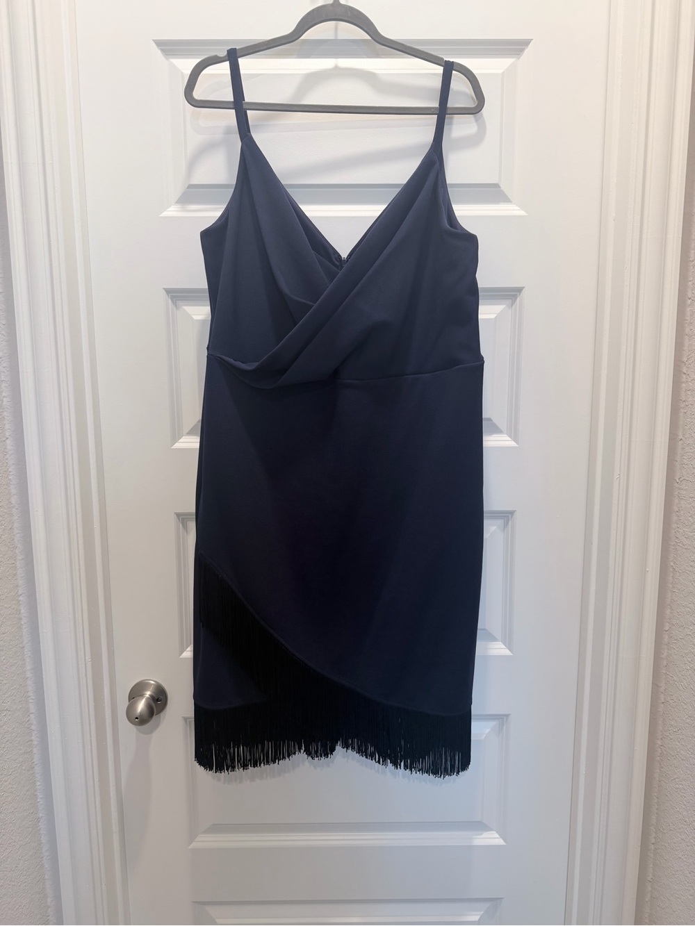 Betsey Johnson Navy Fringe-Trim Slip Dress